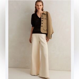 ME+EM 2 Cotton Herringbone Wide-Leg Trouser Ecru Cream Pant Suit Ivory EUC